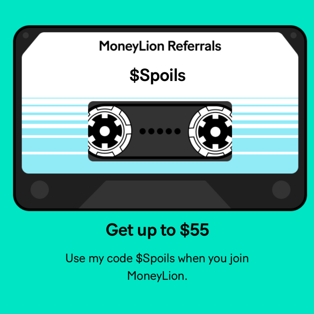 Moneylion screenshot with $SPOILS referral code